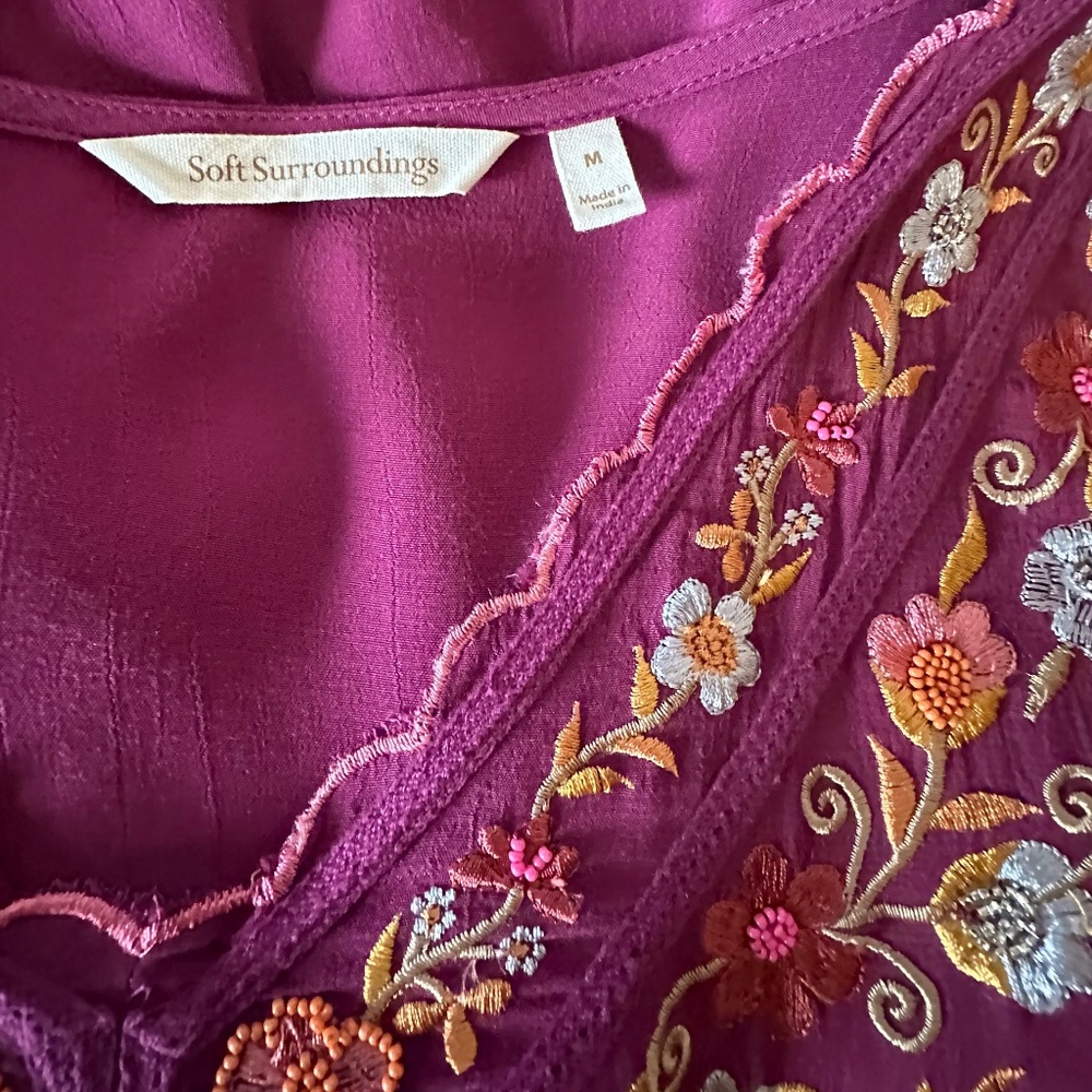 Soft Surroundings Pink Beaded Embroidered Boho Blouse Sz M - Picture 9 of 10